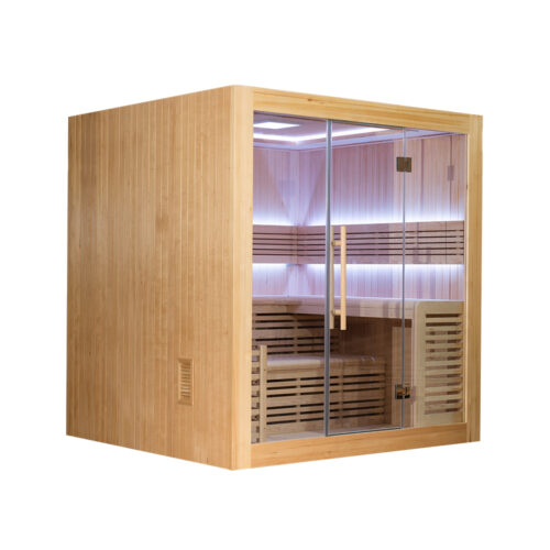 Traditional indoor sauna room L type bench