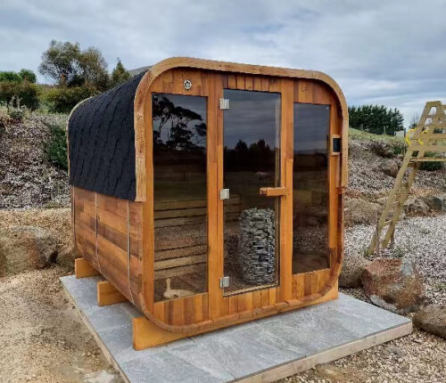 Outddor square cabin asphalt shingle style